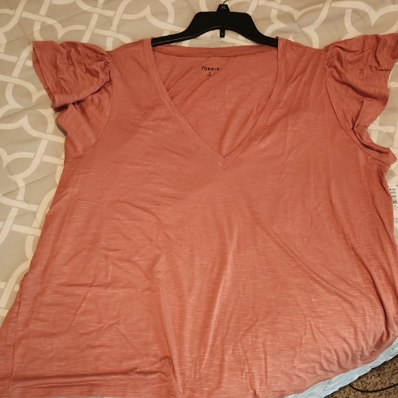 torrid Tops - Torrid Pink Flutter Sleeve V-Neck Top